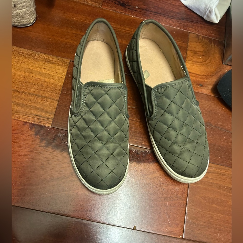Quilted Slip-On Shoes Olive Green